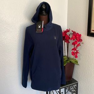 NWT Spyder Navy Blue Waffle Fleece Active 2 Pocket Hoodie S